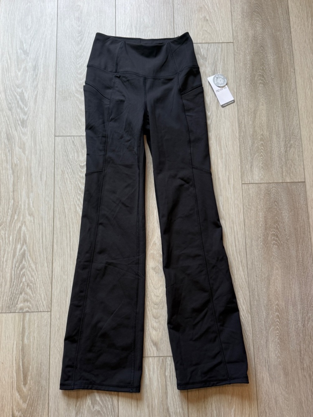Apana Women's XS Fleece Lined Yoga Pants Black High Waisted Flare Leggings NWT